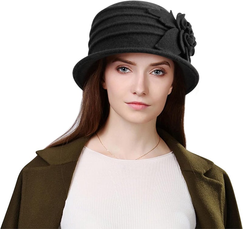 Sumolux Women Beret Hat French Vintage Floral Wool Dress Cloche Classic Winter Hat 1920s - Image 2